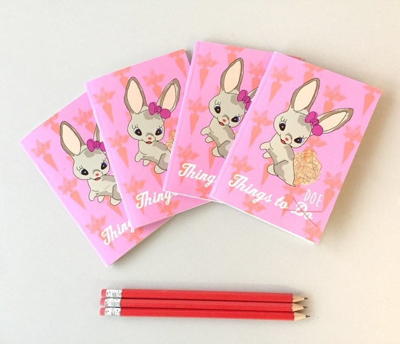 Pink bunny things to do A6 notebook