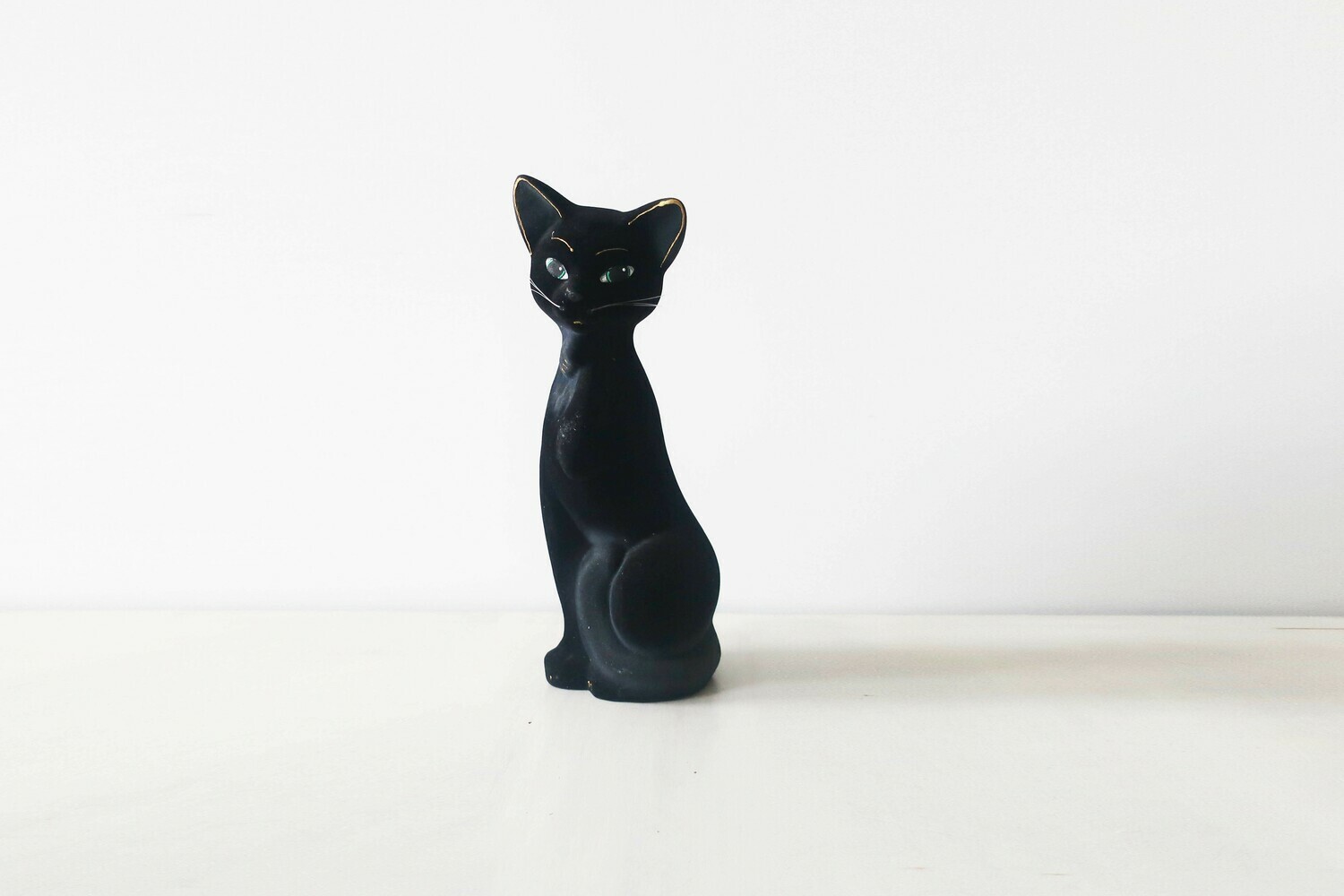 Vintage Tall Black Flocked Cat Money Bank