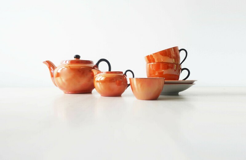 Orange Czech Lustreware Miniature teaset