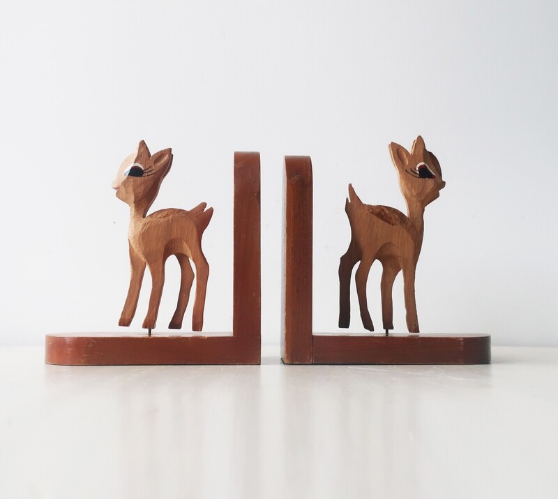 Cute Deer Vintage Wooden Bookends