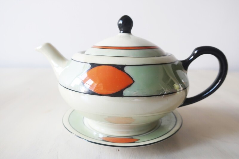 Art Deco Czech Lustreware Miniature teapot and dish
