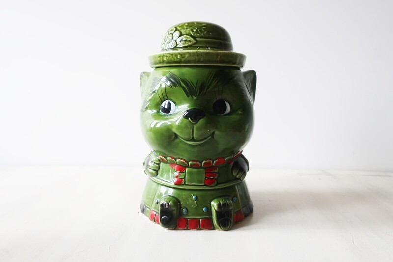 Vintage little fox or cat character ceramic cookie jar