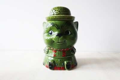 Vintage Japanese cat character ceramic cookie jar