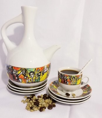 Ethiopian/Eritrean Coffee Ceremony Set, QUEEN OF SHEBA Edition. Full set, 22 Pcs