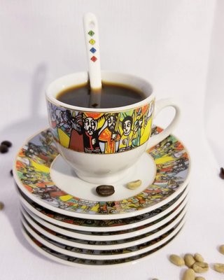 Ethiopian/Eritrean Coffee Ceremony Set, QUEEN OF SHEBA Edition. Full set, 22 Pcs