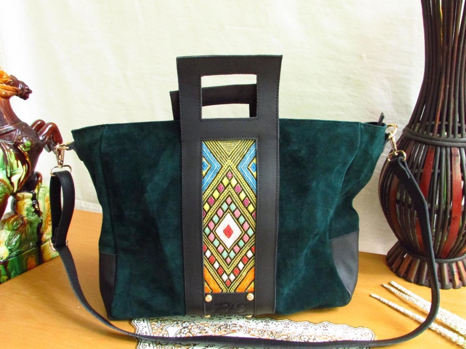 Green Suede Leather Women Tote Bag