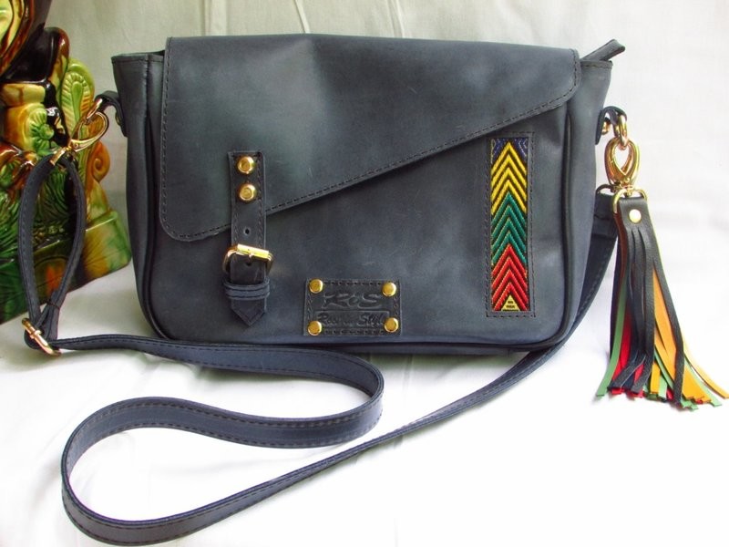 Blue Leather Messenger Bag