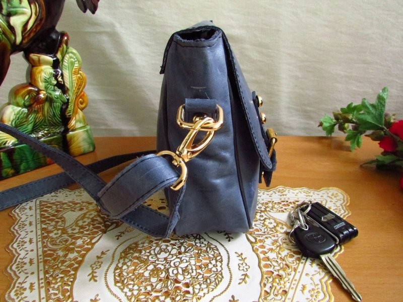 Blue Leather Messenger Bag