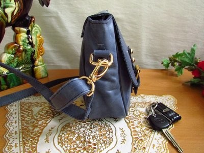 Blue Leather Messenger Bag