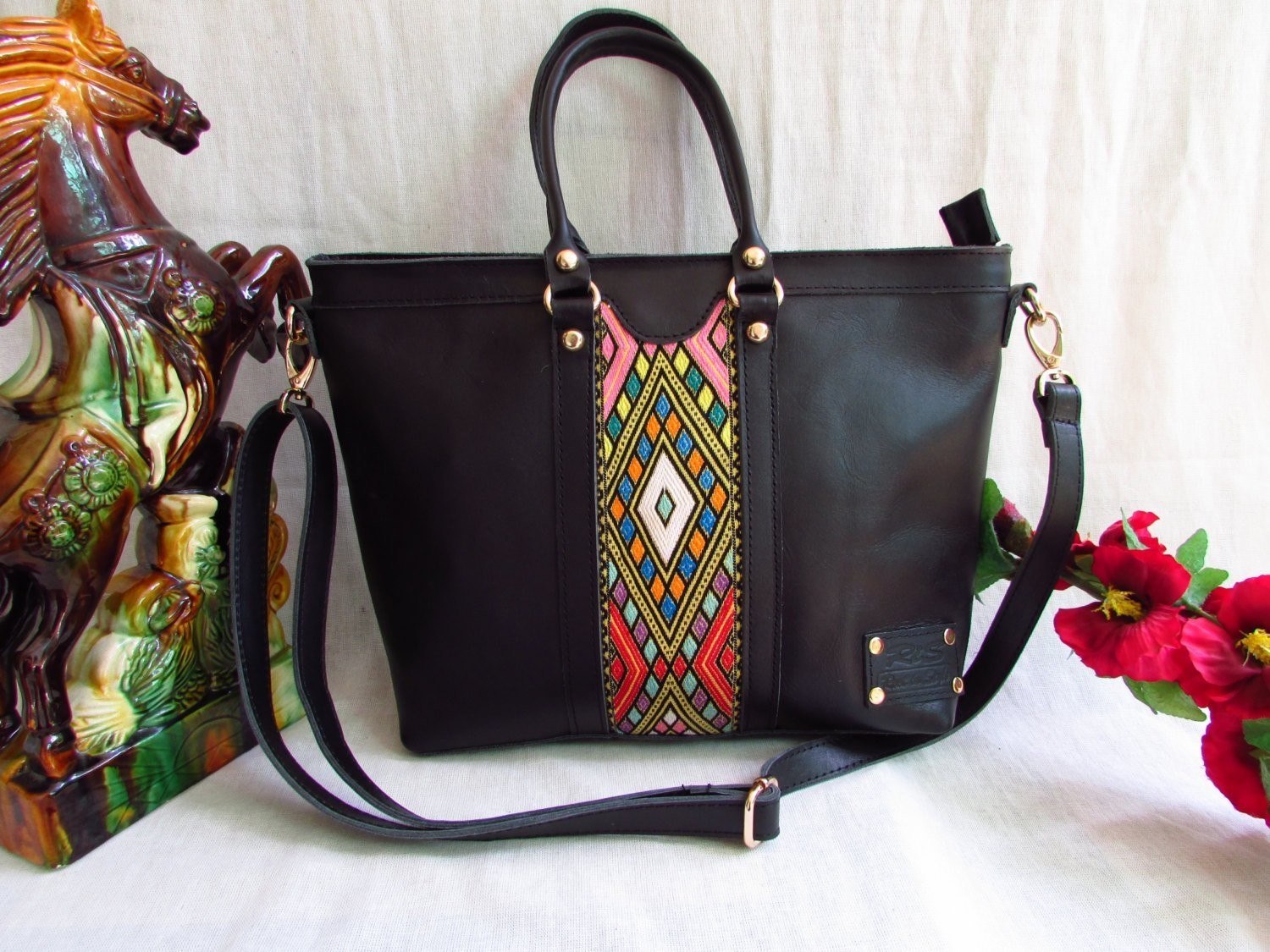Black Leather women handbag
