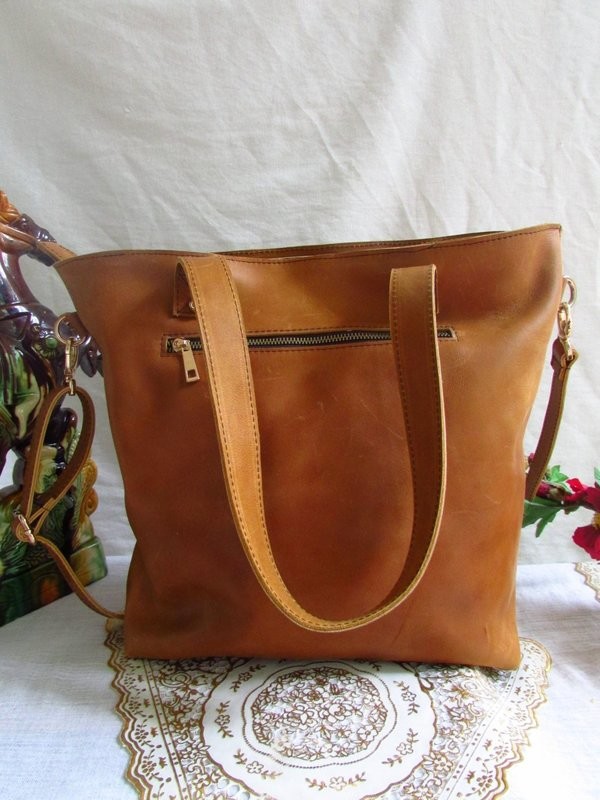 Brown leather handbag for women
