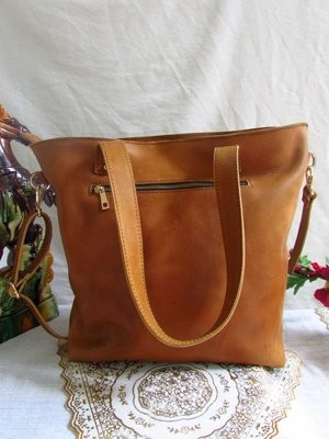 Brown leather handbag for women