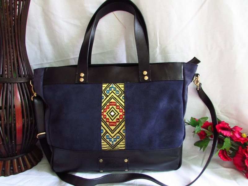 Purple leather tote