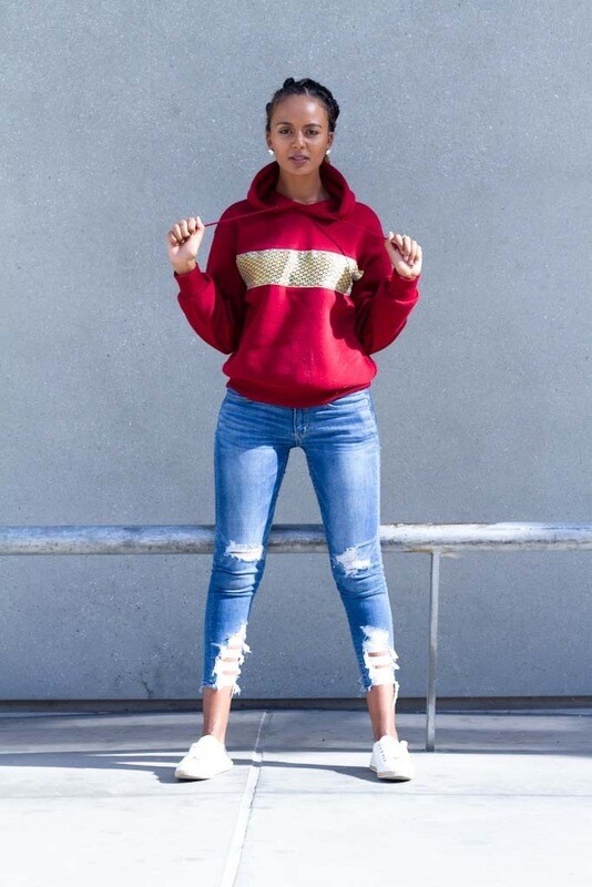 Red Hoodie ቀይ ባለ ጥለት ሹራብ ጃኬት