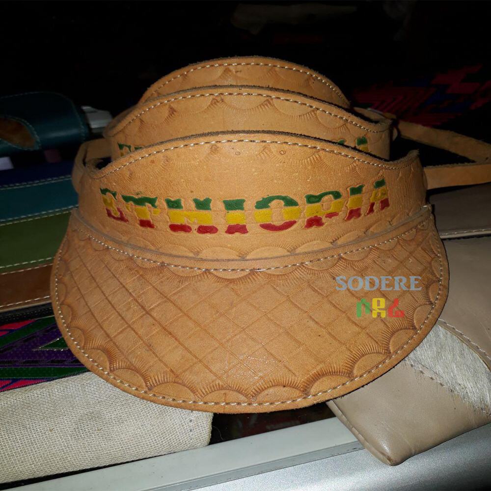 ኢትዮጲያ የሚል ጽሑፍ ያለበት የቆዳ ኮፍያ Ethiopia Leather half Hat