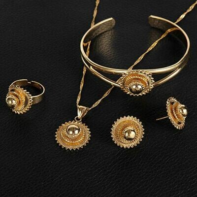 የጆሮ፣ አንገት እና ቀለበት ወርቅ ቅብ Ethiopian necklace, earrings and ring set