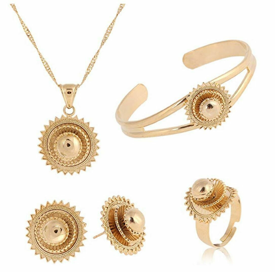 የጆሮ፣ አንገት እና ቀለበት ወርቅ ቅብ Ethiopian necklace, earrings and ring set