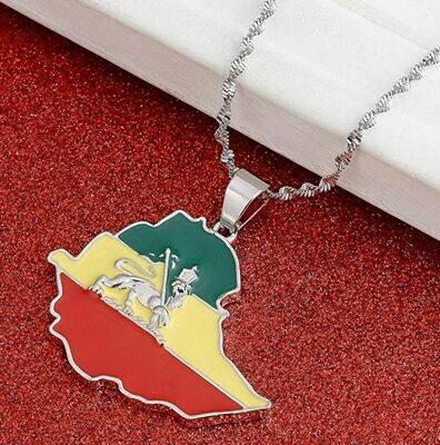Ethiopian map and flag necklace gold plated የኢትዮጵያ ካርታ እና ባንዲራ ያለው የወርቅ ቅብ የአንገት ሀበል