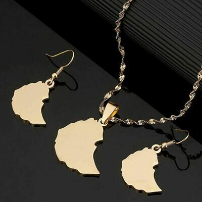 የጆሮ እና አንገት ወርቅ ቅብ የሰርግ ጌጣጌጥ Ethiopian necklace, earrings and ring set wedding set