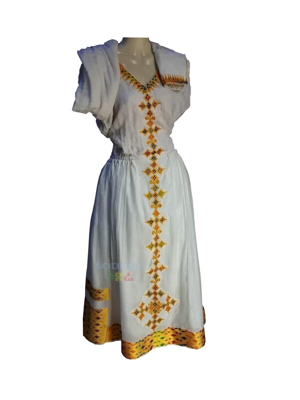 ረዘም ያለ የሀበሻ ቀሚስ  Ethiopian Traditional Long Dress
