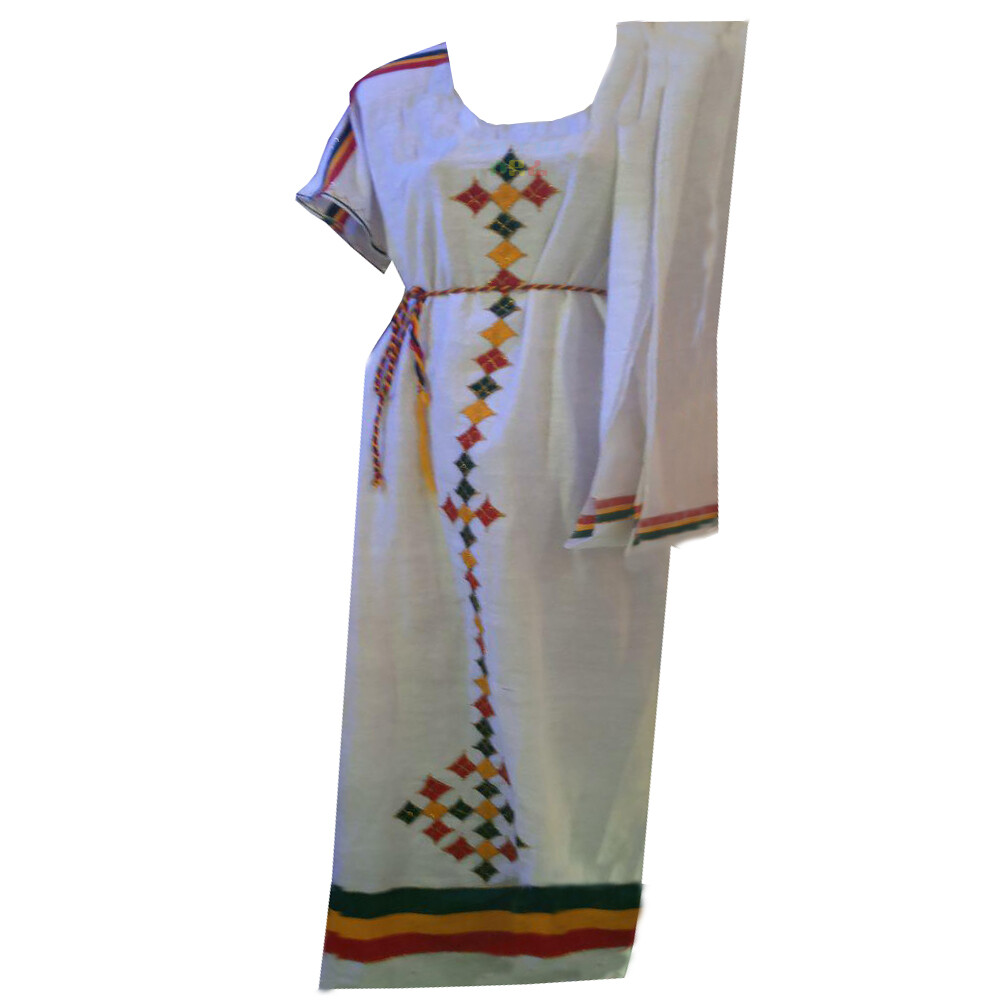 ረዘም ያለ የሀበሻ ልብስ Ethiopian Traditional Long Dress / free size