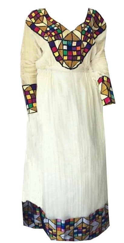 በጥልፍ የተሰራ ረዘም ያለ የሀበሻ ቀሚስ  Ethiopian Traditional Long Dress