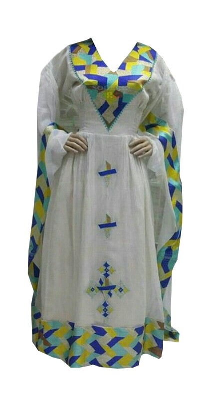በጥልፍ የተሰራ ረዘም ያለ የሀበሻ ቀሚስ  Ethiopian Traditional Long Dress