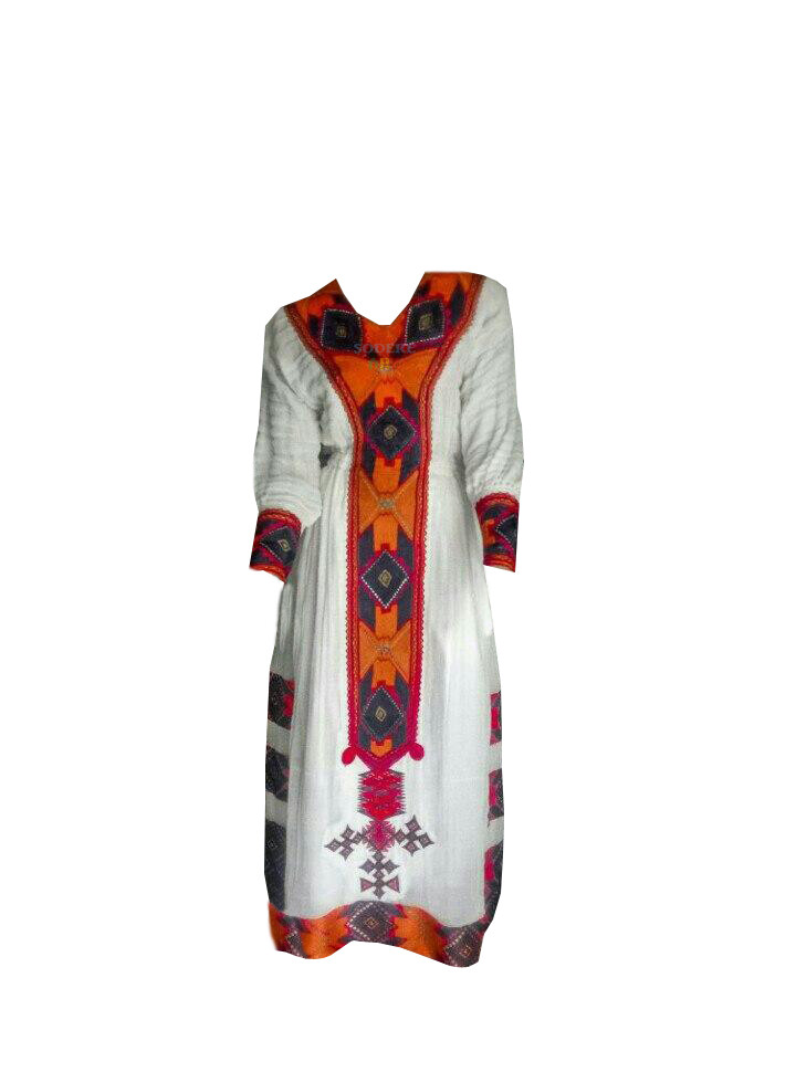 በጥልፍ የተሰራ ረዘም ያለ የሀበሻ ቀሚስ Ethiopian Traditional Long Dress