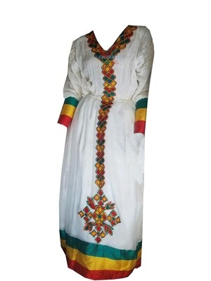 የኢትዮጵያ ባንዲራ ያለበት ረዘም ያለ የሀበሻ ቀሚስ  Ethiopian Traditional Long Dress