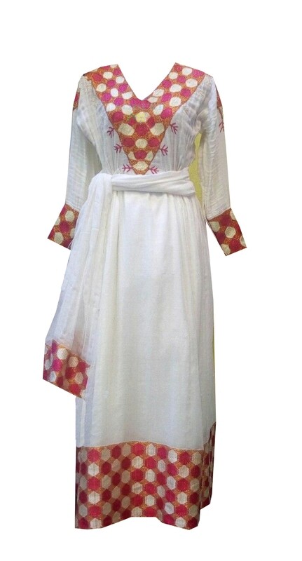 በጥልፍ የተሰራ ረዘም ያለ የሀበሻ ቀሚስ  Ethiopian Traditional Long Dress