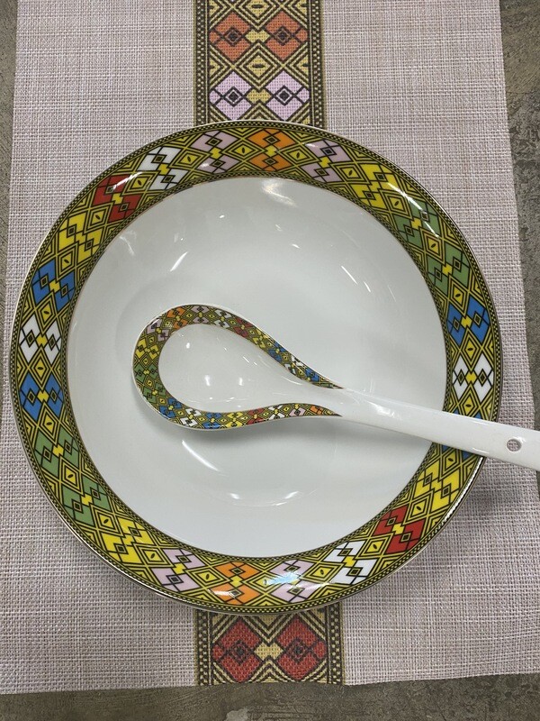 Bowl and spoon ሴራሚክ ወጥ ማቅረቢያ እና ጭለፋ