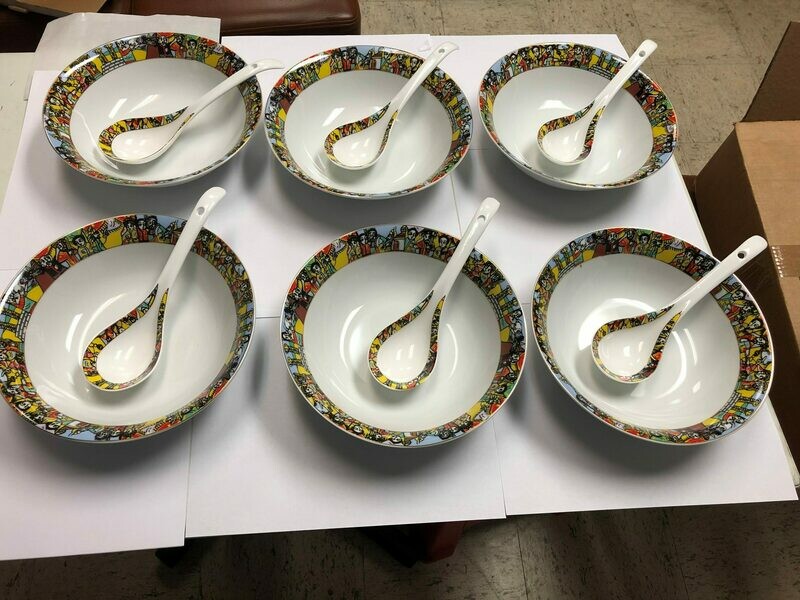 Bowl and spoon ሴራሚክ ወጥ ማቅረቢያ እና ጭለፋ