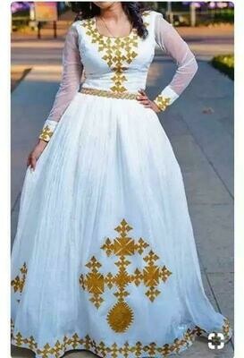 ረዘም ያለ የሀበሻ ቀሚስ  Ethiopian Traditional Long Dress