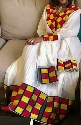 ረዘም ያለ የሀበሻ ቀሚስ  Ethiopian Traditional Long Dress