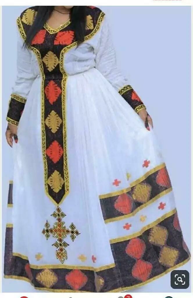 በእጅ የተጠለፈ ረዘም ያለ የሀበሻ ቀሚስ  Ethiopian Traditional Long Dress