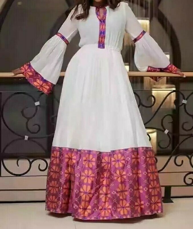 ረዘም ያለ የሀበሻ ቀሚስ  Ethiopian Traditional Long Dress