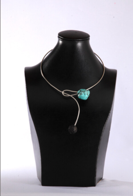 Silver Turquoise And Volcanic Stones Necklace