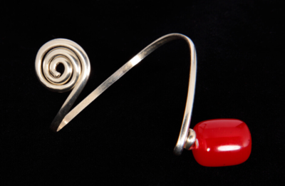 Silver Harer Red Amber Bangle Bracelet