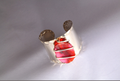 Silver Amber Red Agate Cuff Bracelet
