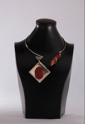Silver Amber Red Agate Necklace