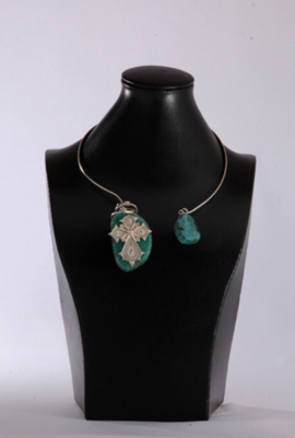 Silver Filigree Cross Necklace On Green Agate