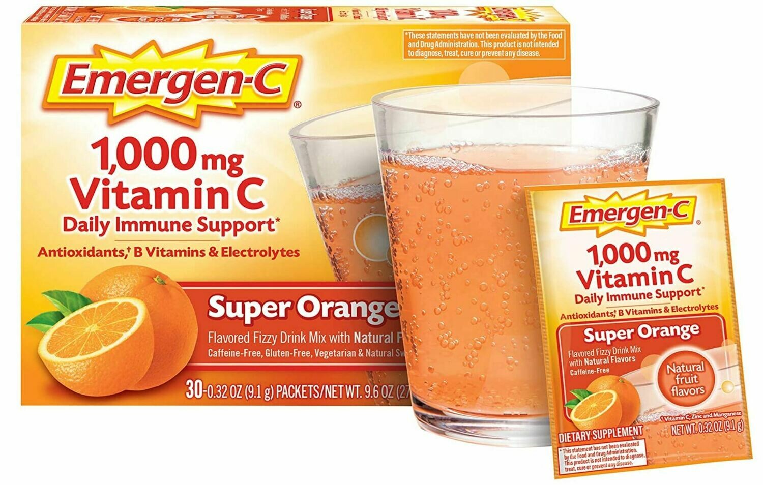 ቫይታሚን ሲ Emergen-C, Vitamin C 1000mg Pwdr Sup Orange, 30 Ct