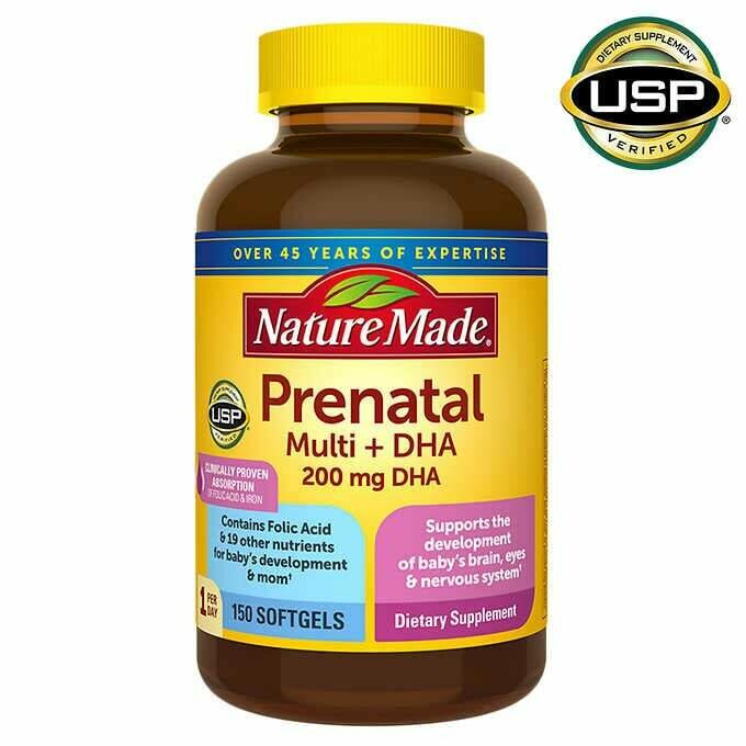 ቅድመ ወሊድ መልቲ ቫይታሚን እና ዲ ኤችኤ Prenatal Multi vitamin + DHA, 150 Softgels