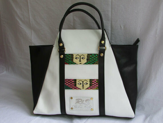 Black and White Leather Bag -White Leather Handbag