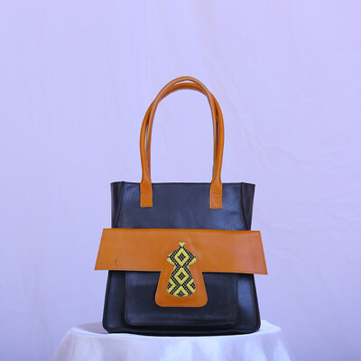 Black and light brown flap leather women’s bag leather Bag