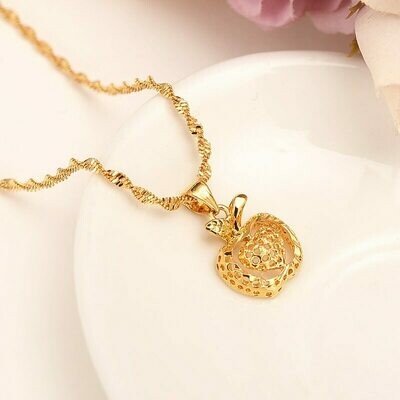 Pendant Necklace Jewelry Ethiopian Gold Heart 18-K Women Flower Solid Apple India Dubai