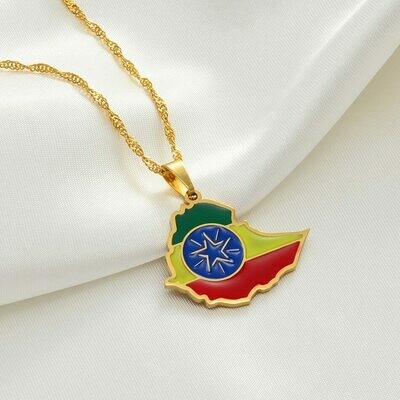 Necklaces Ethiopian Africa Jewelry Flag-Pendant National Gold-Color -148621 Map Anniye