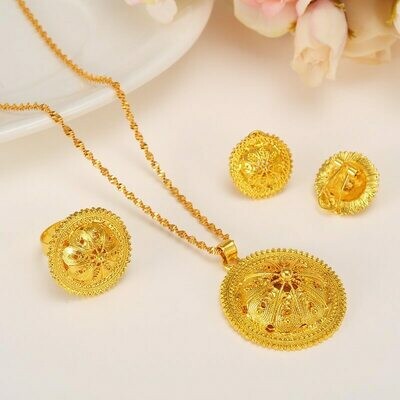 Jewelry-Set Earring-Ring Ethiopian Gold Bridal Wedding Necklaces Pendant Crystal Party-Zircon