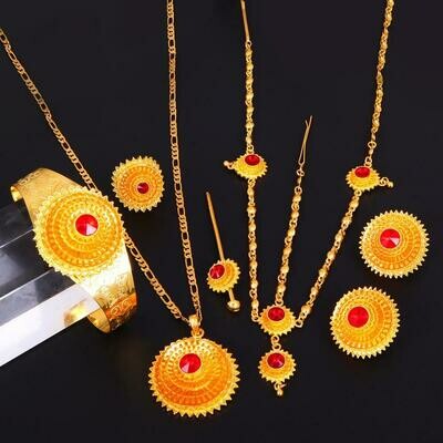 Bracelet Earings-Ring Hair-Pin Wedding-Jewelry-Set Ethiopian Eritrea Pendant Necklace