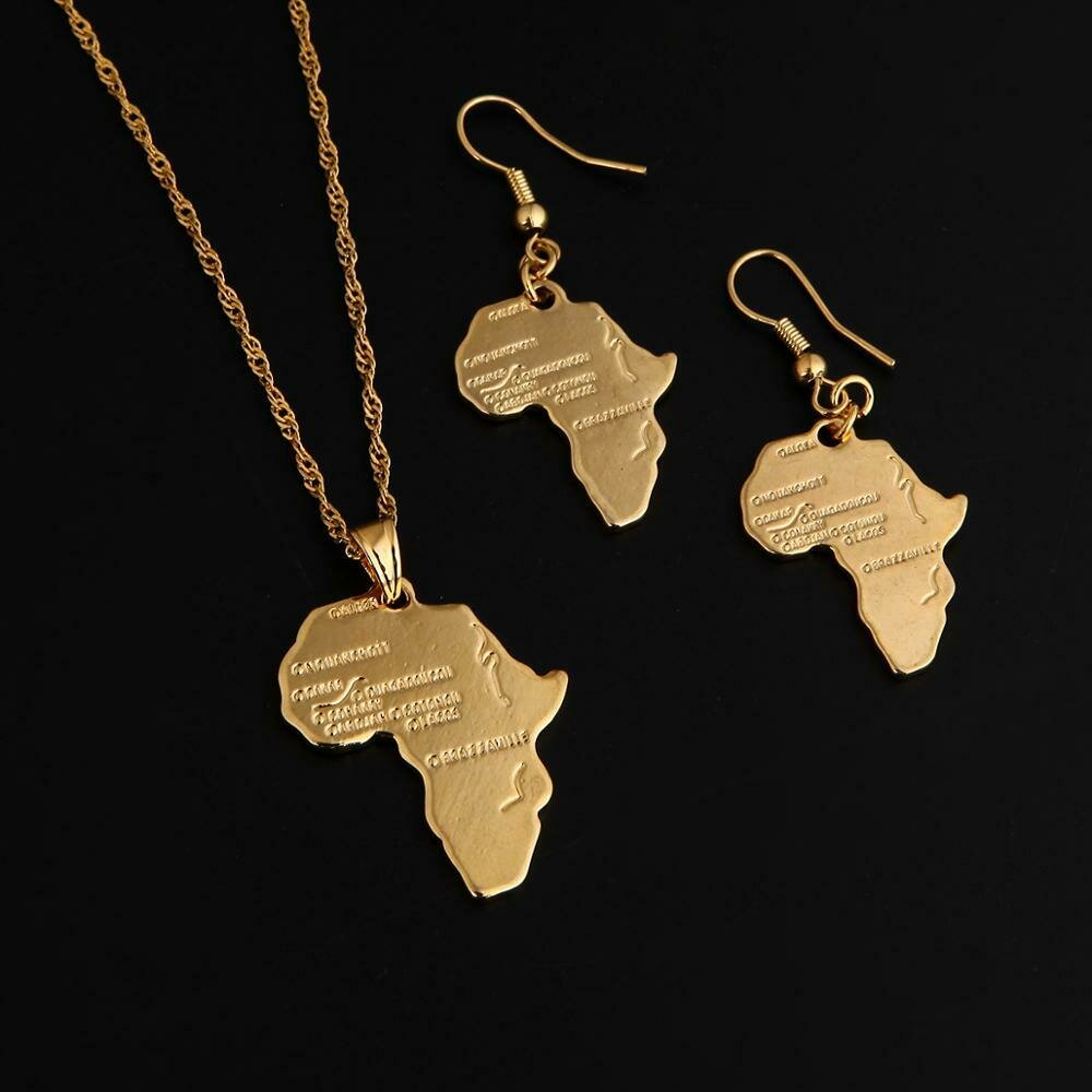 Ethiopian Gold Color Africa Map Necklace Earrings Pendant For African Wedding Jewelry